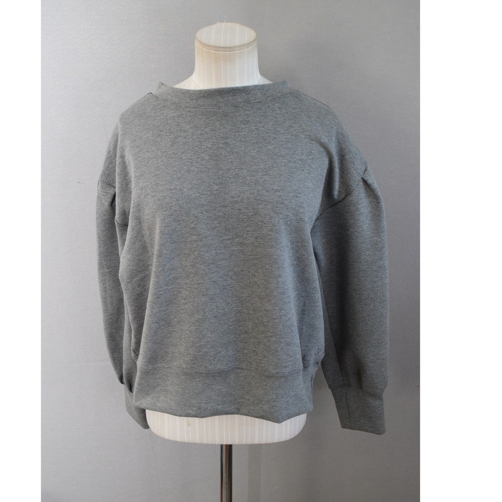 Albion Sweatshirt Large Gray Pleated Puff Sleeve Pullover Womens Athleisure